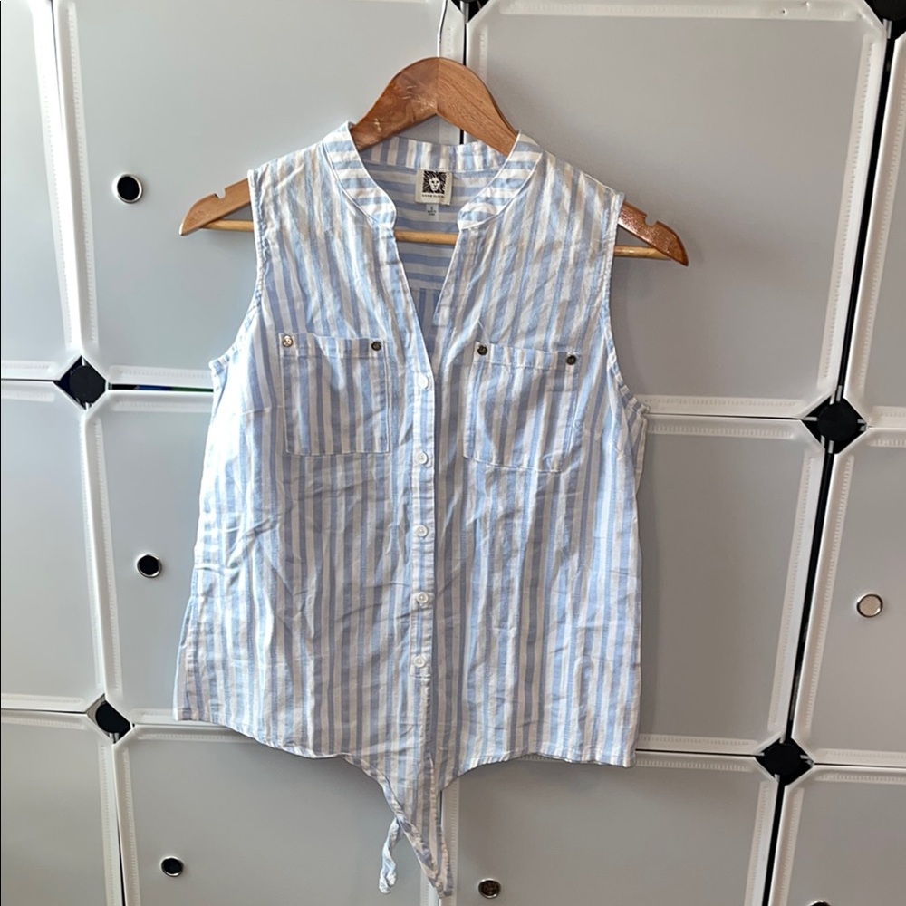 Blue and White Striped Sleeveless Top